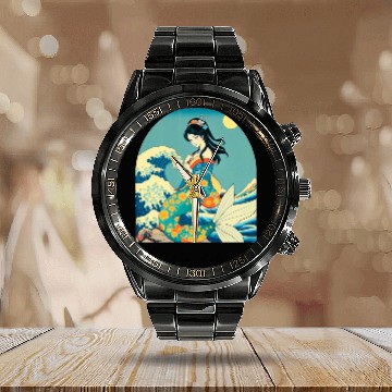 Discover Celestial Siren ukiyo-e style Calendar Steel Band Watch