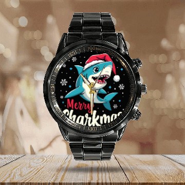 Discover Merry Sharkmas Santa Shark Calendar Steel Band Watch