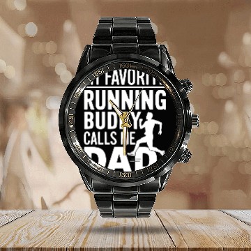 Discover Favorite Running Buddy Calls Me Dad Father's Day Calendar Steel Band Watch