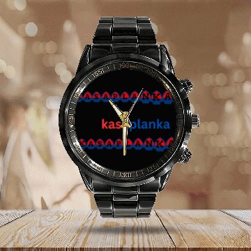 Discover Blue and Red American Football Calendar Steel Band Watch