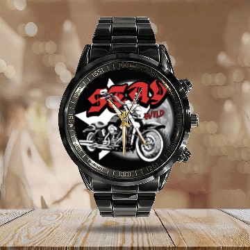Discover 'Stay Wild' Motorcycle, Star, Moon GD Calendar Steel Band Watch