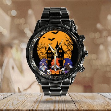 Discover Halloween Three Gnomes Cute Creepy Halloween Calendar Steel Band Watch