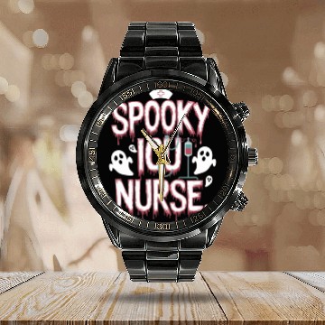 Discover Nurse ICU Halloween Gift idea Trick or Treat Calendar Steel Band Watch
