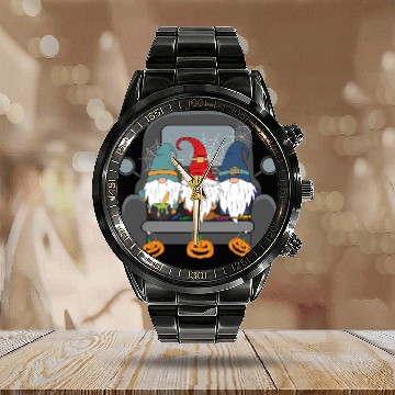 Discover Halloween Gnomes Pumpkin Cute Creepy Halloween Calendar Steel Band Watch