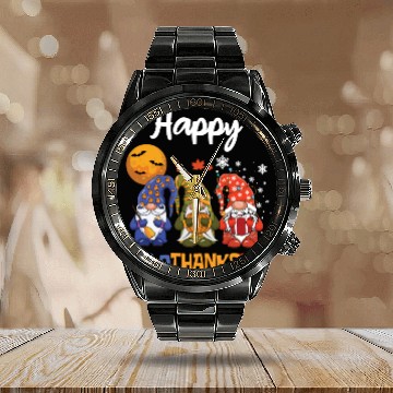 Discover Happy Hallothanksmas Halloween Thanksgiving Gnome Calendar Steel Band Watch