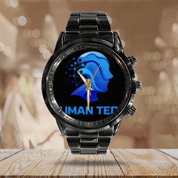 Discover Blue Flat Illustrative Human Artificial Calendar Steel Band Watch