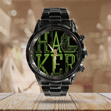 Discover Futuristic Digital Hacker Typography Calendar Steel Band Watch