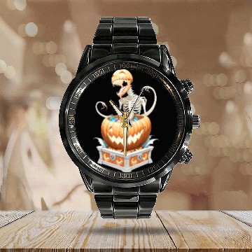Discover "Heavy Metal Skeletons and Skulls Halloween Art Calendar Steel Band Watch