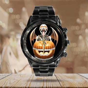 Discover "Heavy Metal Skeletons and Skulls Halloween Art Calendar Steel Band Watch