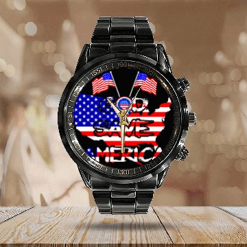 Discover god save america flags stars Calendar Steel Band Watch