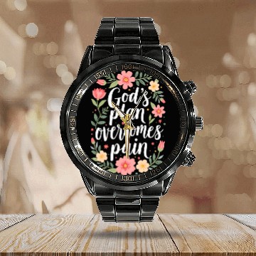 Discover God's Plan Overcomes Pain - Christian Quote Calendar Steel Band Watch