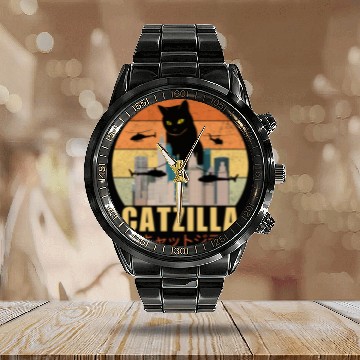 Discover Retro Vintage Catzilla Japanese Cute Cat Lover Calendar Steel Band Watch