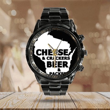 Discover Cheese And Crackers Beer And Packers - Funny Calendar Steel Band Watch