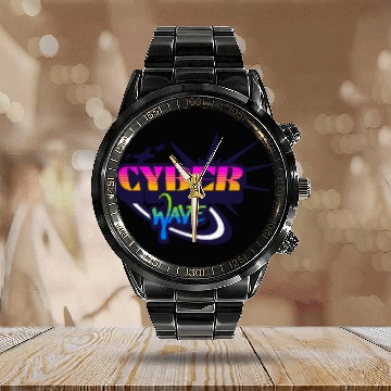 Discover Cyber Wave - Neon Streetwear for Y2K fans Calendar Steel Band Watch