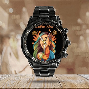 Discover Coffee Time Bliss Calendar Steel Band Watch