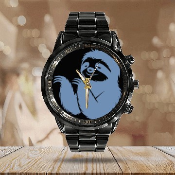 Discover Cool sloth silhouette portrait face head Calendar Steel Band Watch