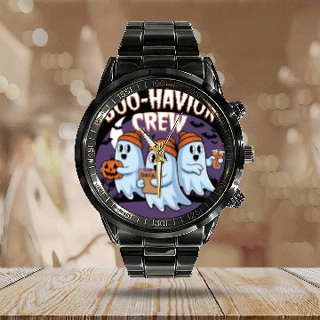 Discover Boo-Havior Crew Ghosts Halloween Fun Spooky Night Calendar Steel Band Watch