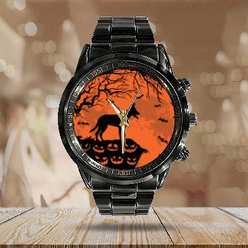 Discover Belgian Malinois And Moon Halloween Dog Lover Gift Calendar Steel Band Watch