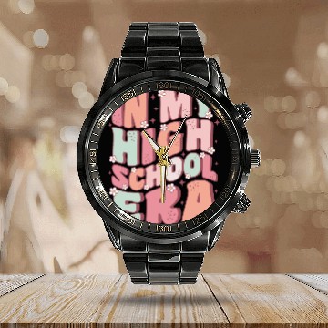 Discover In My High School Era Cute Groovy Back to School Calendar Steel Band Watch