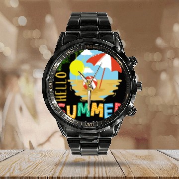 Discover Hello Summer salty hair Don't care Calendar Steel Band Watch