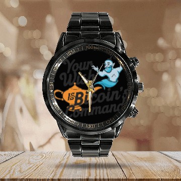 Discover Bitcoin Genie - Your Wish is Bitcoin's Command Calendar Steel Band Watch