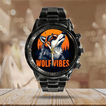Discover Wolf Vibes Howl Loud Music Lover Design Calendar Steel Band Watch