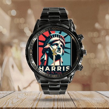 Discover Harris 2024 statue of liberty Kamala Harris Calendar Steel Band Watch