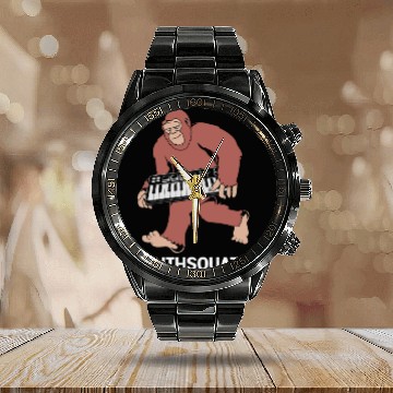 Discover Funny Music Producer Big Foot Synthsquatch Calendar Steel Band Watch