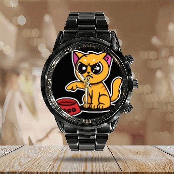 Discover Hangry cat says "Where's my food!?" Calendar Steel Band Watch