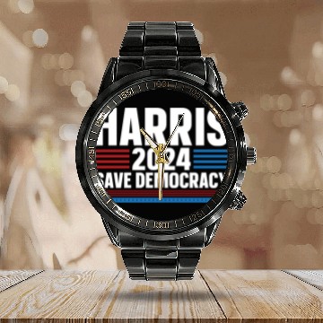 Discover Kamala Harris for President Vote 2024 Tim Walz Calendar Steel Band Watch