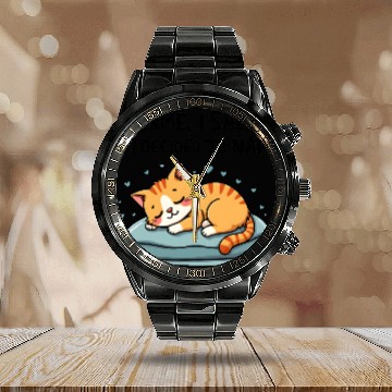 Discover Cute Cat Nap Lover Funny Sleepy Naptime Humor Calendar Steel Band Watch