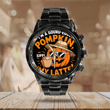 Discover Pumpkin Spice Latte, Retro It's Fall Y'all Calendar Steel Band Watch