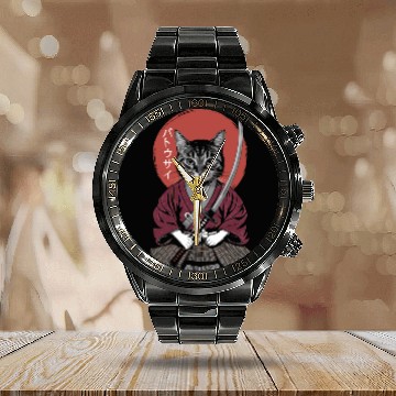 Discover Neko Battousai Samurai Cat Classic Calendar Steel Band Watch