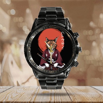 Discover Neko Battousai Samurai Cat Classic Calendar Steel Band Watch