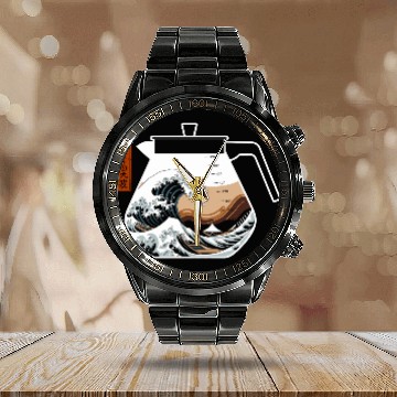 Discover The Great Wave of Coffee Artistic Caffeine Lover Calendar Steel Band Watch