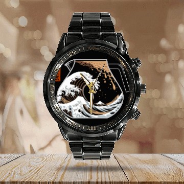 Discover The Great Wave of Coffee Artistic Caffeine Lover Calendar Steel Band Watch