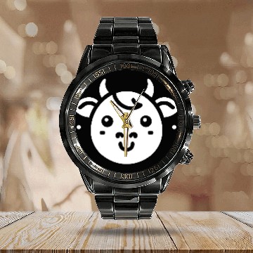 Discover Cow face cute cows vector farm animal art path8 Calendar Steel Band Watch