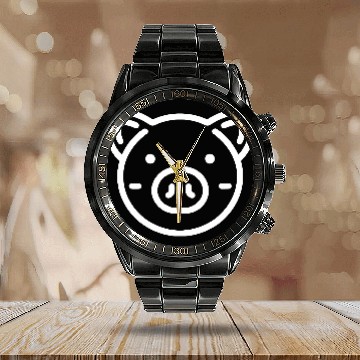 Discover Pig face cute pigs vector farm animal path13 Calendar Steel Band Watch