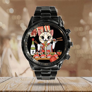 Discover Sushi Chef Cat Adorable Culinary Cat Design Calendar Steel Band Watch