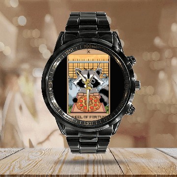 Discover Wheel of Fortune Raccoons Tarot Card Calendar Steel Band Watch