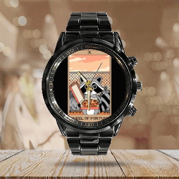 Discover Wheel of Fortune Raccoons Tarot Card Calendar Steel Band Watch