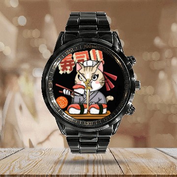Discover Sushi Chef Cat Adorable Culinary Cat Design Calendar Steel Band Watch
