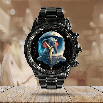 Discover Space Elephant Pilot: Lunar Explorer Elephant in Calendar Steel Band Watch