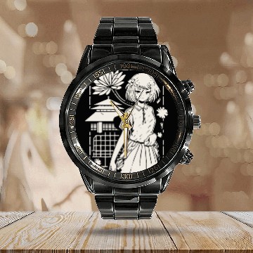 Discover Japan: Sakura Girl Cartoon Calendar Steel Band Watch