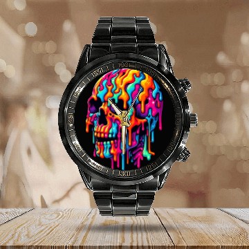 Discover Vibrant Psychedelic Skull Calendar Steel Band Watch