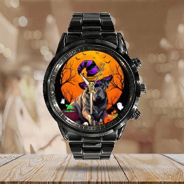 Discover Funny Cane Corso Dog Witch Halloween Dog Lover Calendar Steel Band Watch