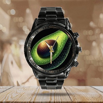 Discover Avocado food art vegan design 6 Calendar Steel Band Watch