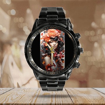 Discover Girl with Flower Collection Calendar Steel Band Watch