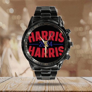 Discover Kamala Harris 2024 for President Vote Tim Walz Calendar Steel Band Watch