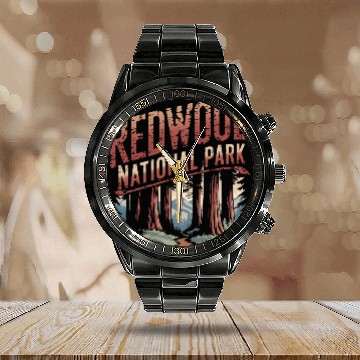 Discover Redwood National park vintage Calendar Steel Band Watch